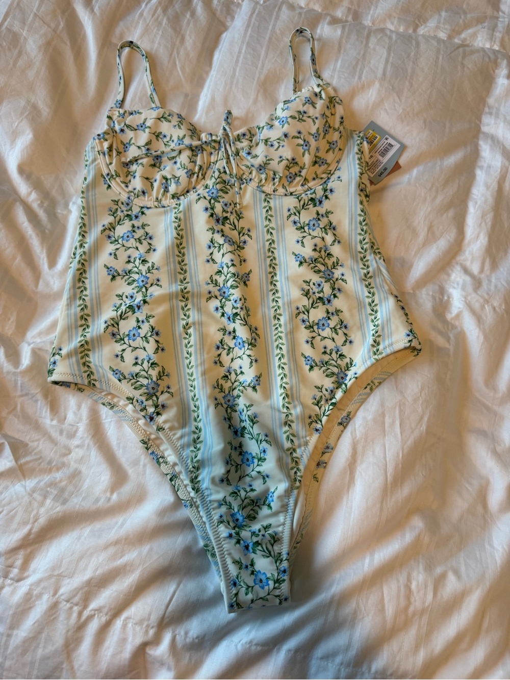Shade & Shore Blue Floral Stripe One-Piece Swimsuit